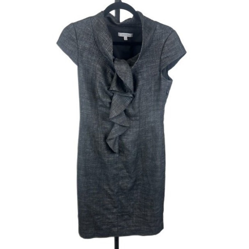 Classiques Entier Dress Women's Size 4 Gray Tweed Ruffle Front Career Cocktail